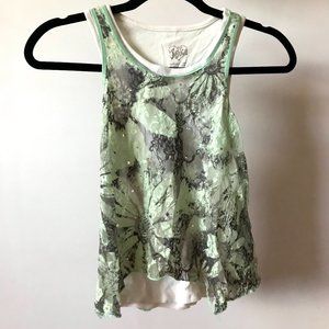 Justice Pastel Green Lace Flower Detail Tank With Plain White Tank Attached